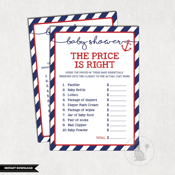 Nautical Price Is Right Game Nautical Baby Shower Printable Game