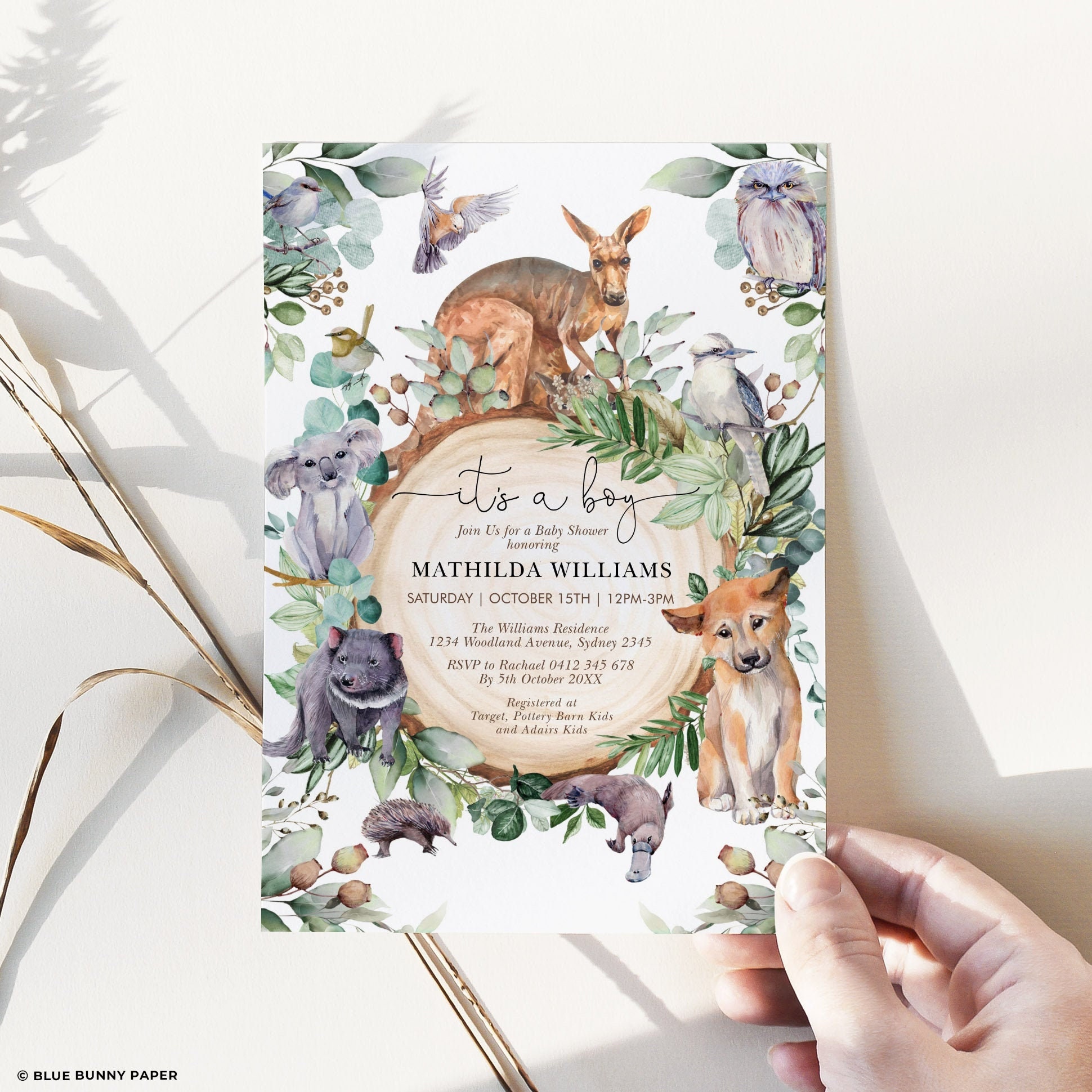 Australian Animals Baby Shower Invitation Greenery Eucalyptus Etsy UK