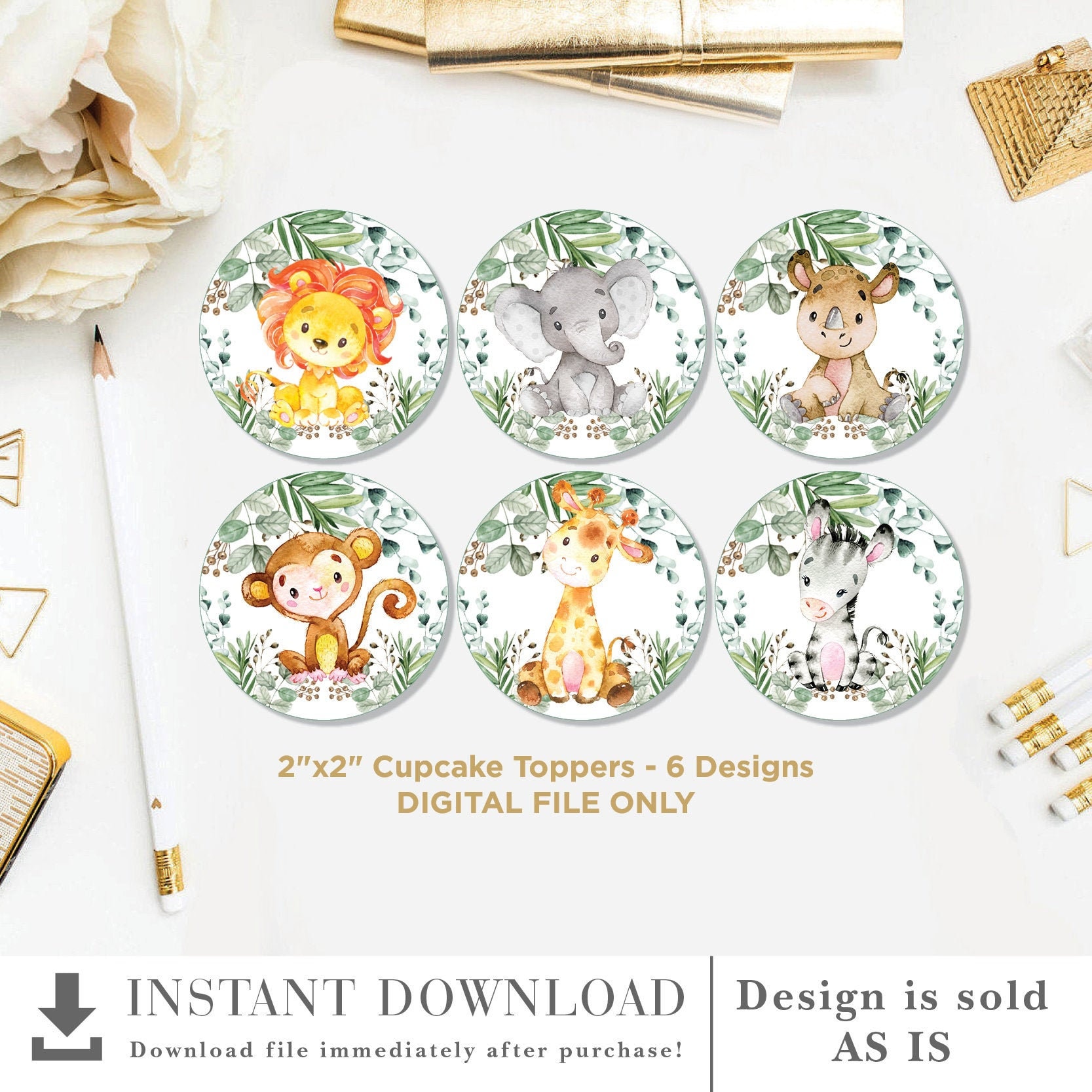 Safari Jungle Animals Birthday Party Printable. Greenery Baby - Etsy
