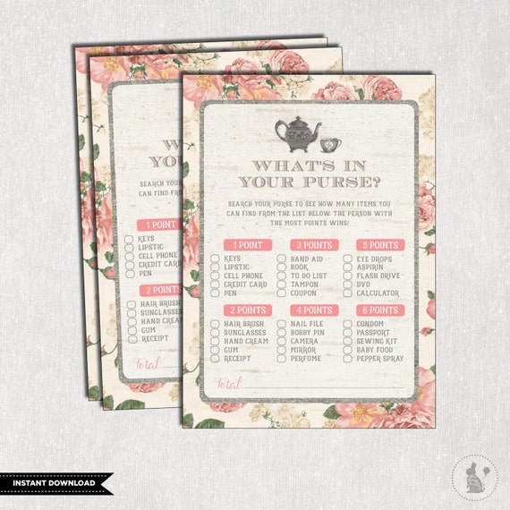 Baby Shower Game What S In Your Purse Shower Game Printable Floral Baby Shower Game What S In Your Purse Shower Game Printable Floral