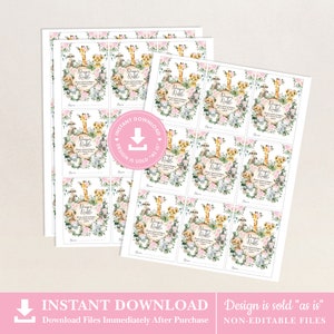 Girl Safari Diaper Raffle Printable, Jungle Animals Baby Shower, Blush ...