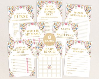 Colorful Wildflower Baby Shower Games Bundle 8x Spring Garden Flowers Printable Games Pack Boho Girl Instant Digital Downloads, FLO2