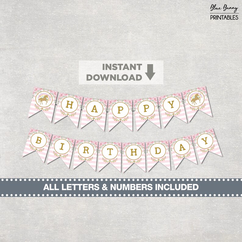 unicorn printable banner all letters numbers rainbow etsy