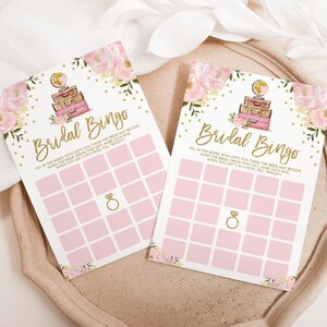Juego de bingo para despedidas de soltera de viaje, juego imprimible "Aventura comienza" para despedidas de soltera, tarjeta de descarga instantánea con temática de viajes florales rosas, TRA3