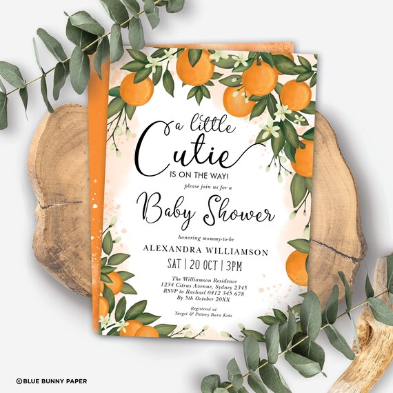 Citrus Baby shower Invitation. Oranges Greenery Printable Invite