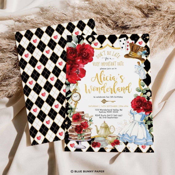 Alice in Wonderland birthday invitation editable template - Edit