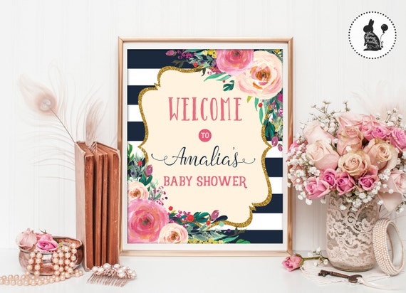 Floral Baby Shower Welcome Sign Printable High Tea Shower Decor Floral Baby Shower Welcome Sign Printable High Tea Shower Decor