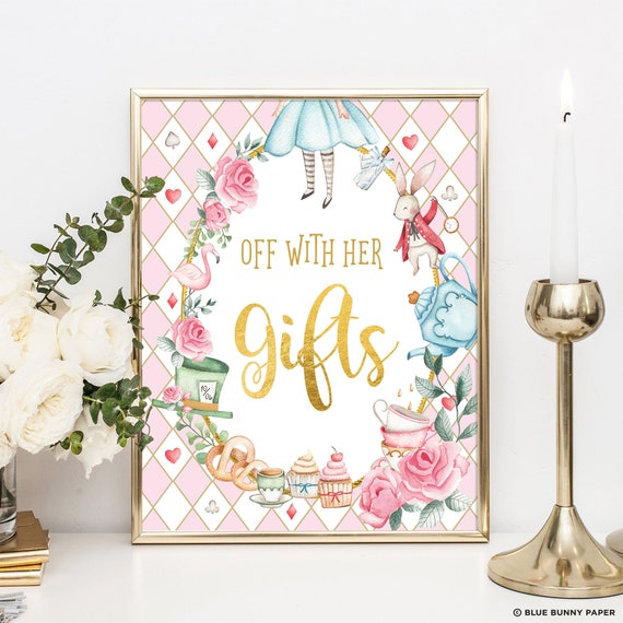 Alice in Wonderland Gifts Sign, Onederland Girl 1st Birthday Mad Hatter Tea  Party, Baby Shower Printable Decorations Instant Download, AL1 by Blue  Bunny Printables | Catch My Party