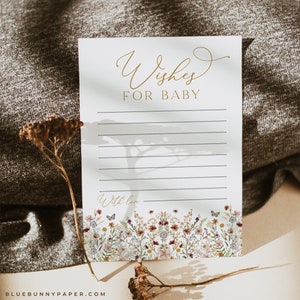 Wünsche für Baby Karte, Boho Wildblumen Babypartyspiel, rustikaler Blumengarten druckbar, Herbst Erdton Boho SOFORT-DOWNLOAD, WF1