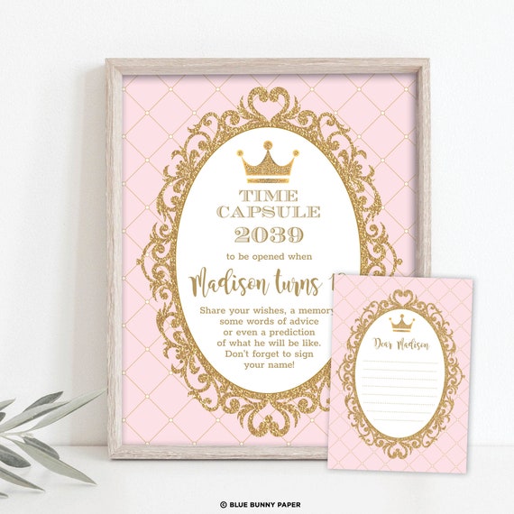 Crown Princess Time Capsule Template, Royal Princess Birthday, Pink and Gold Party Baby Shower Printable EDITABLE Download, PG2 Il_570xn
