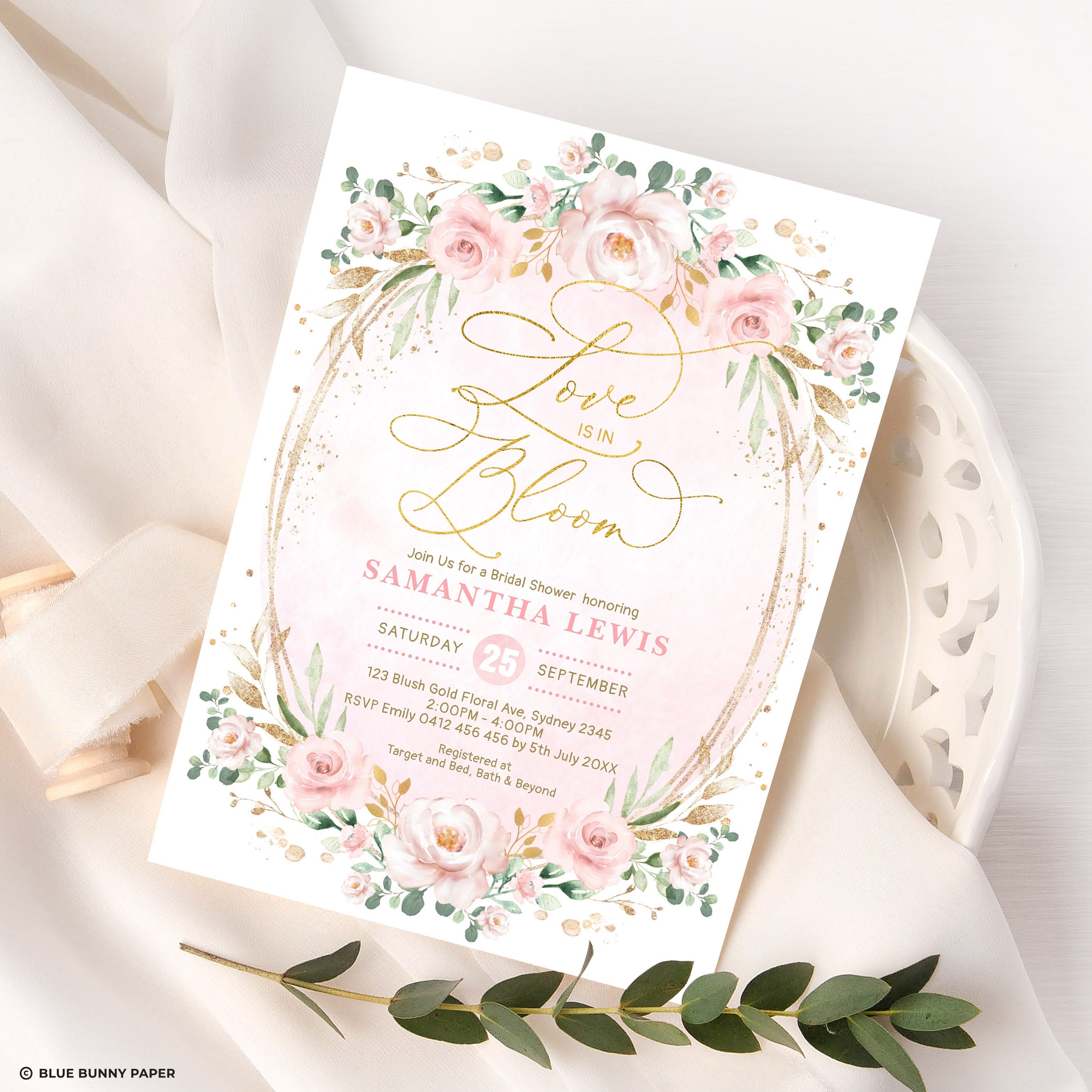 Love is in Bloom Bridal Shower Invitation, Blush Floral Spring Wedding  Shower Invite, Pink Gold Flowers EDITABLE TEMPLATE Download, FLO40 - Etsy