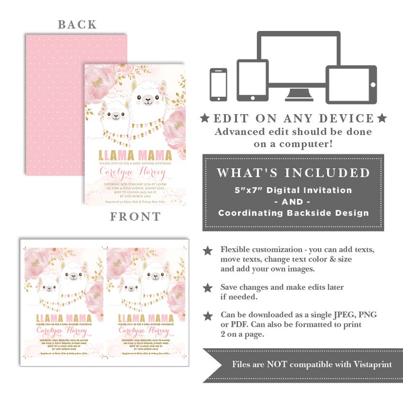 EDITABLE TEMPLATE Llama Baby Shower Invitation. Fiesta Pink - Etsy