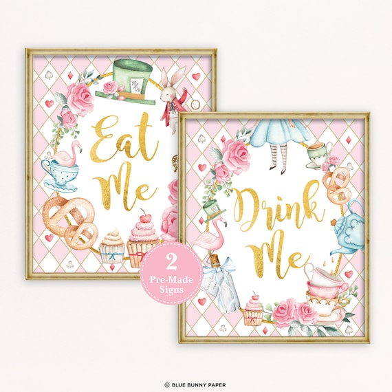 Alice in Wonderland Party Signage, Eat Me Drink Me Signs, Mad Tea  Onederland 1st Birthday Food Table Decorations INSTANT DOWNLOAD, AL1 