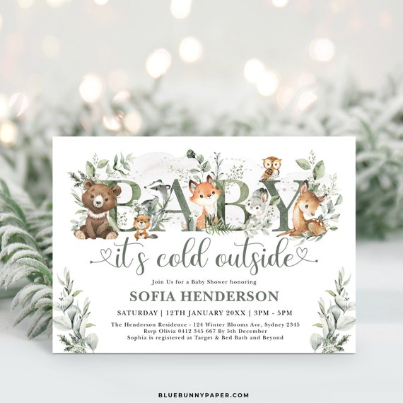 Editable Winter Woodland Baby Shower Invitation Baby Its Cold Outside Forest Animals Printable Winter Wonderland Template Download FOR4 Il_570xn