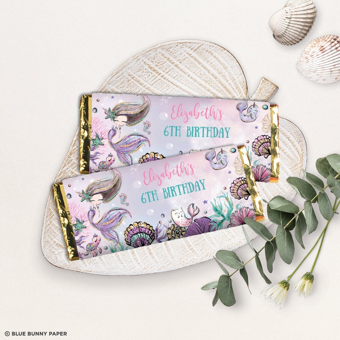 Mermaid Chocolate Wrapper Under the Sea Candy Bar Wrapper Narwhal ...