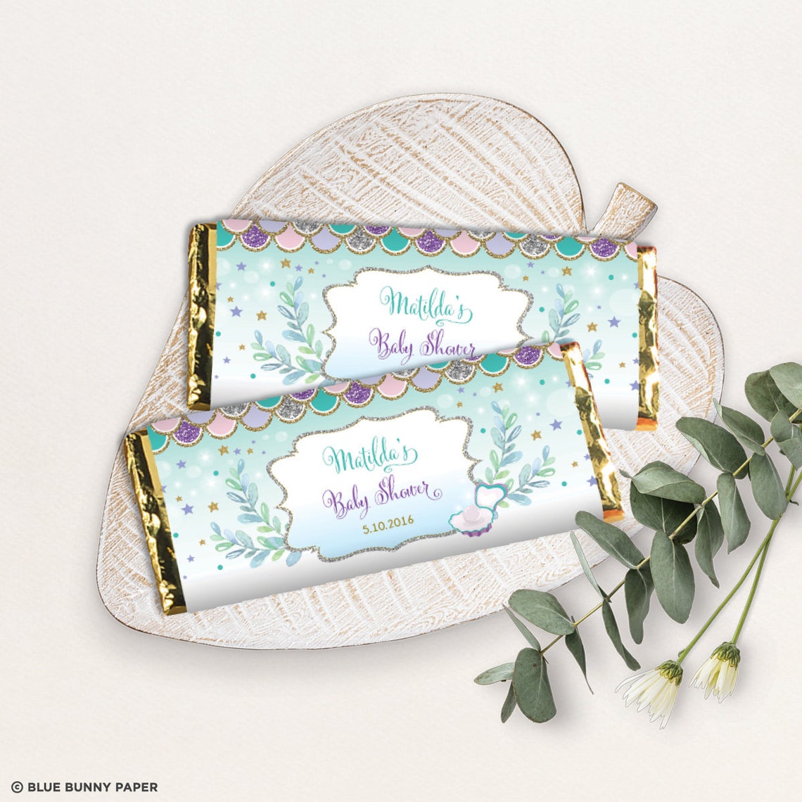 Mermaid Chocolate Wrapper, Under the Sea Birthday Favors, Mermaid Baby ...