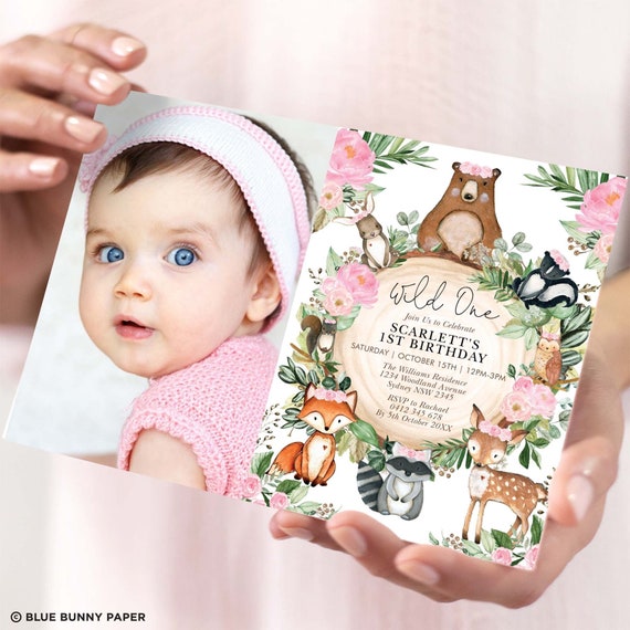 Girl Woodland Birthday Invitation Pink Floral Forest Animals Party Girl Woodland Birthday Invitation Pink Floral Forest Animals Party