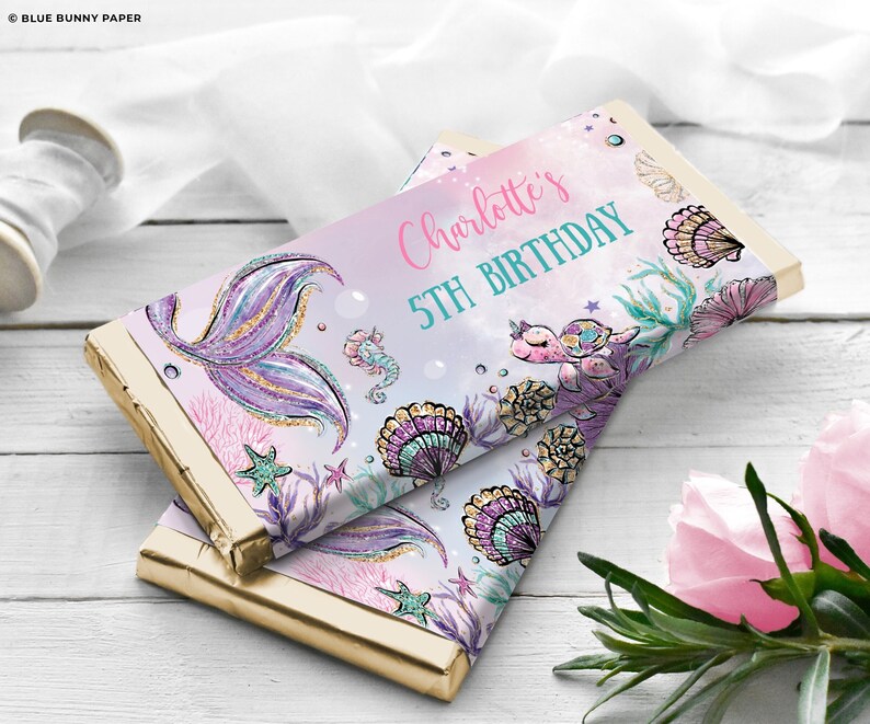 EDITABLE Mermaid Chocolate Bar Wrapper, Under the Sea Candy Bar Wrapper ...
