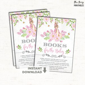 BLOEMEN Bunny boeken voor baby insteekkaart. Roze konijn baby shower uitnodiging invoegen Neem een boek mee in plaats van een kaart. Tuindouche BUN5