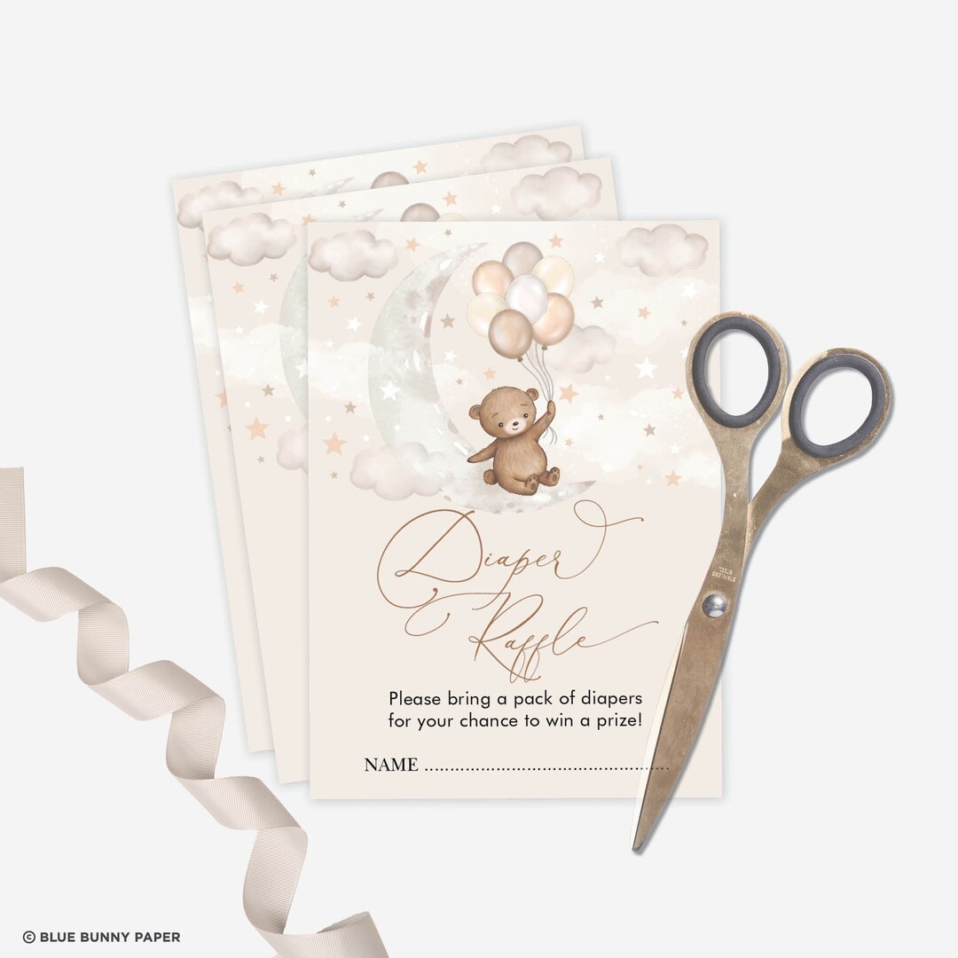 Teddy Bear Moon Diaper Raffle Printable, Moon & Stars Baby Shower ...