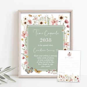 CÁPSULA DO TEMPO Fada Flores Silvestres Verdes Sálvia, Decorações para Chá de 1º Aniversário da Fada, Cartão de Conselhos sobre Jardim Encantado Modelo EDITÁVEL FA5