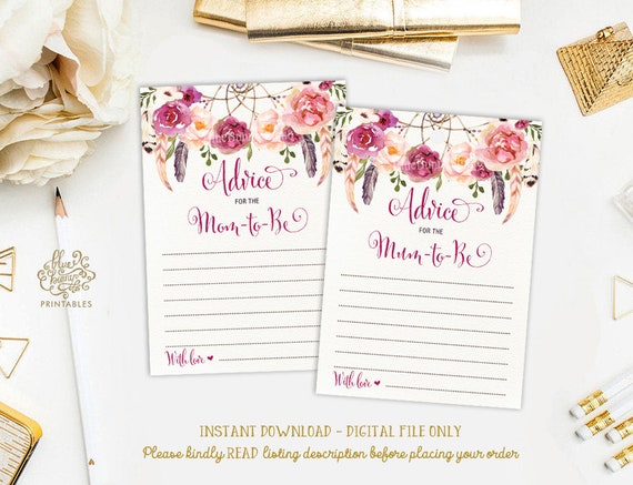 Floral Baby Shower Advice Card For Mom And Mum Boho Baby Shower