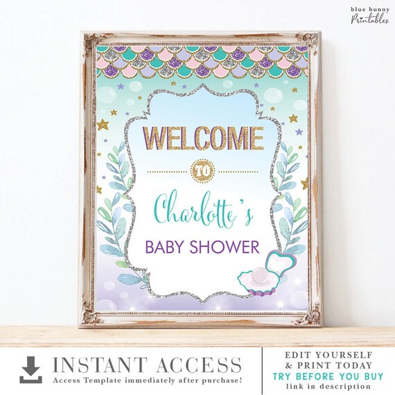Editable Mermaid Baby Shower Welcome Sign Under The Sea Etsy Editable Mermaid Baby Shower Welcome Sign Under The Sea Etsy