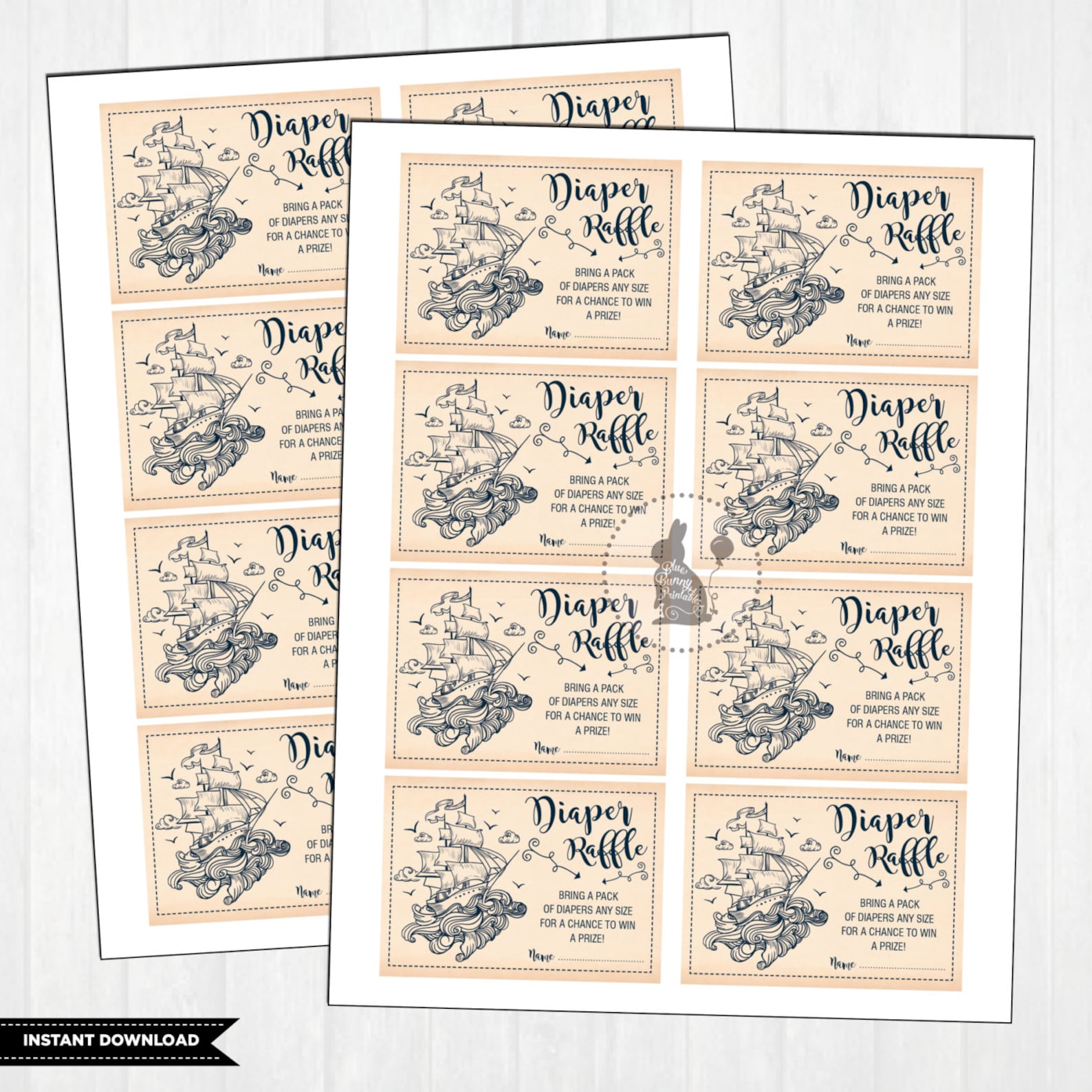 NAUTICAL DIAPER Raffle Printable. Anchor Baby Shower. Vintage | Etsy