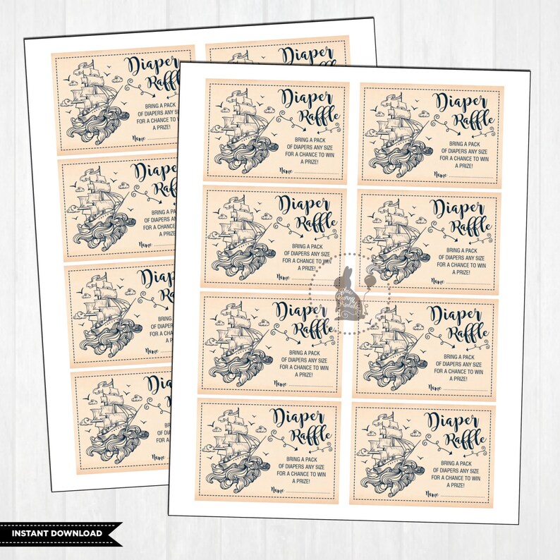 NAUTICAL DIAPER Raffle Printable. Anchor Baby Shower. Vintage - Etsy