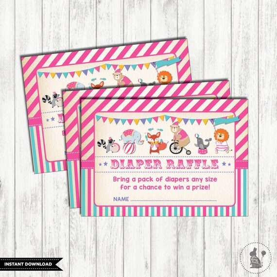 GIRL Circus DIAPER Raffle. Vintage Carnival Baby Shower Invitation Insert Card. Rustic Baby Shower. Pink and Purple Woodland. Safari. CAR2 Il_570xn