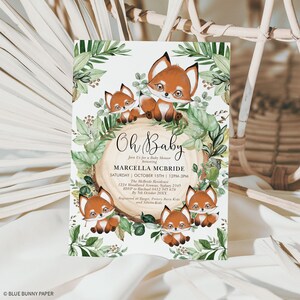 Fox Baby Shower Invitation Template, Rustic Greenery Baby Fox Invite ...