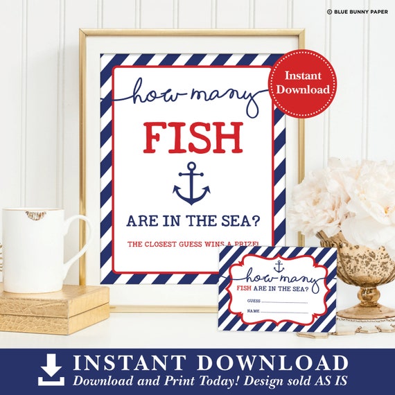 Guess How Many Fish Are in the Sea Printable. Nautical Baby Shower Game. Anchor Baby Games. Navy and Red Boys Shower. INSTANT DOWNLOAD. NAU1 Il_570xn