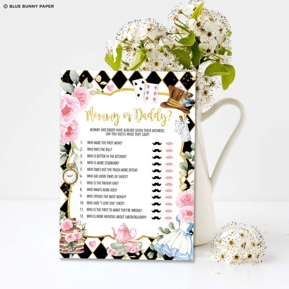 Mommy or Daddy, Game Alice in Wonderland Baby Shower Game, Watercolour Flowers Mad Hatter Tea Party Printable Game, Instant Download, AL3 Il_570xn