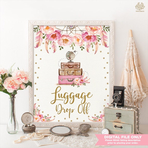 Luggage Drop Off Sign. Travel Bridal Shower Printable. Adventure Hens