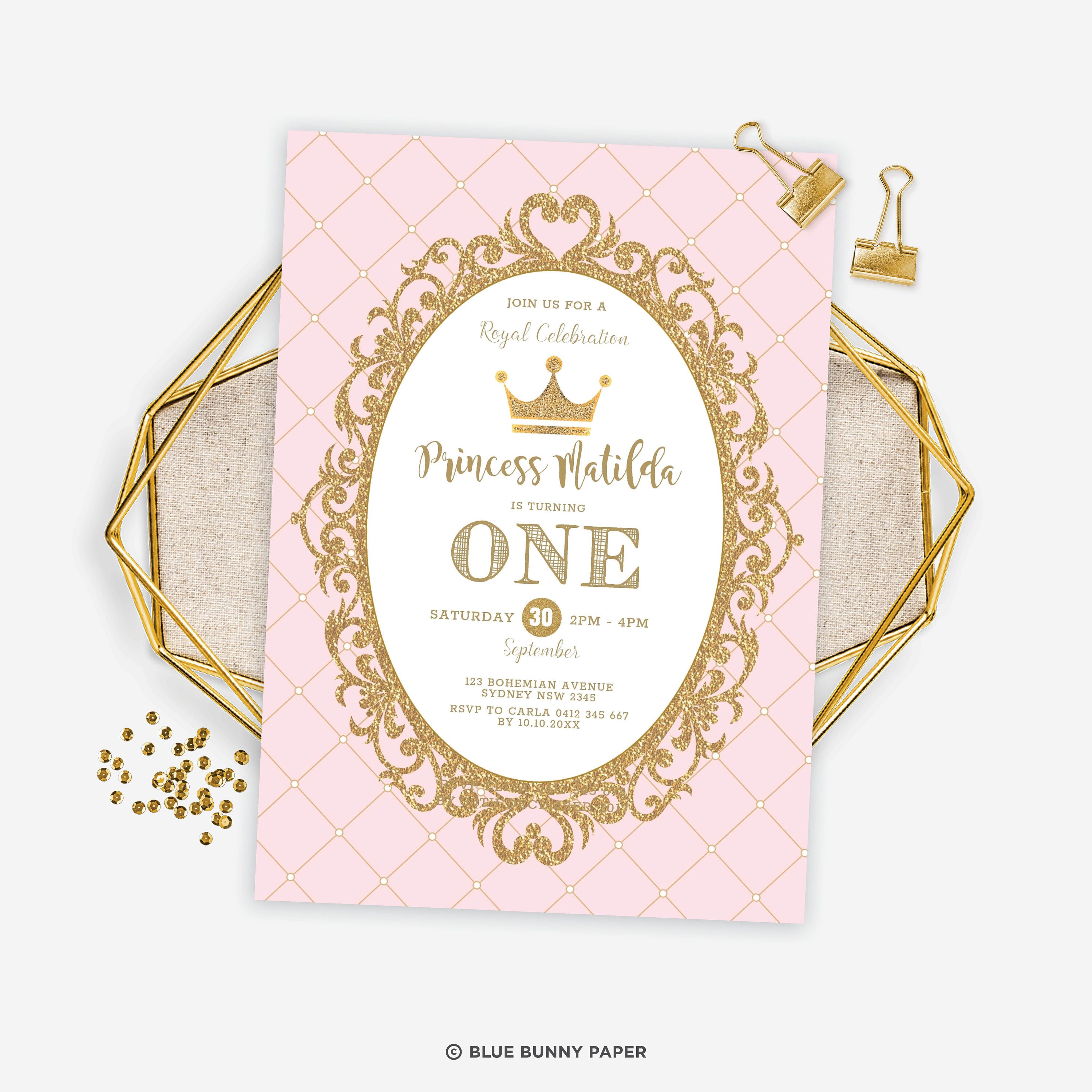 Elegant Prince Scroll Birthday Invitation in Gold and Navy 