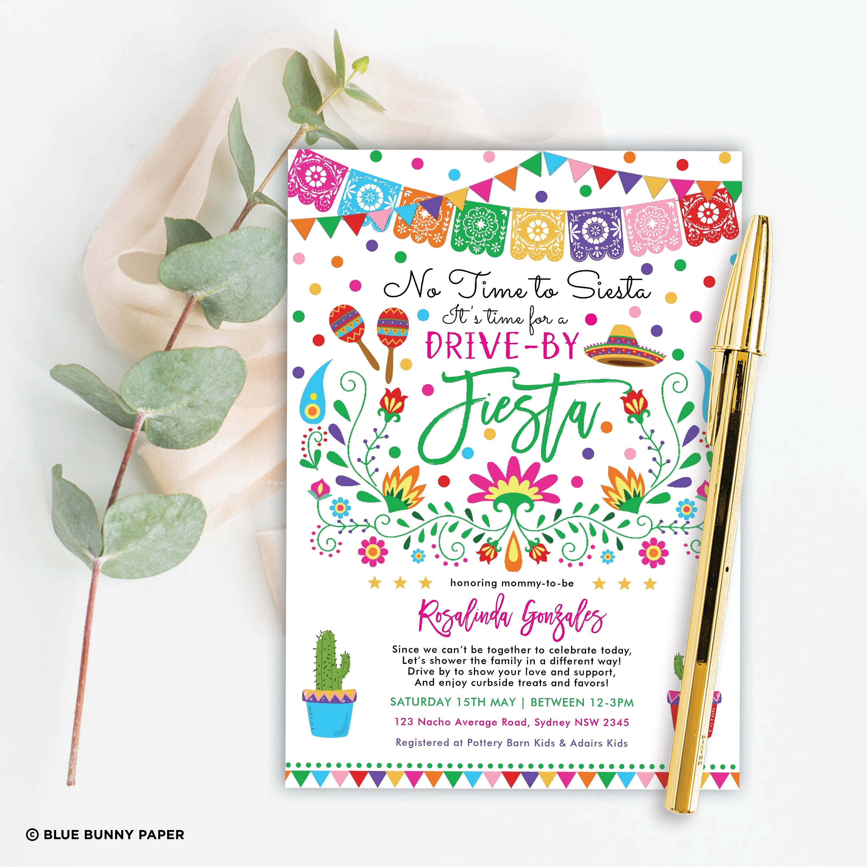 Fiesta Drive By Baby Shower Invitation Template Mexican Floral Drive ...