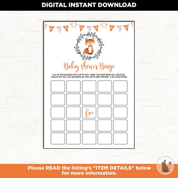 Fox Bingo Baby Shower Game Woodland Baby Shower Games Forest Shower Printable Instant Download Modern Baby Games Woodland Animals Fox3 By Blue Bunny Printables Catch My Party