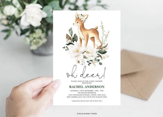 Woodland deer baby shower invitations sales