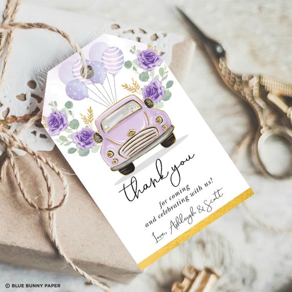 EDITABLE Drive By Favor Tag. Drive Through Baby Shower Favors. Purple