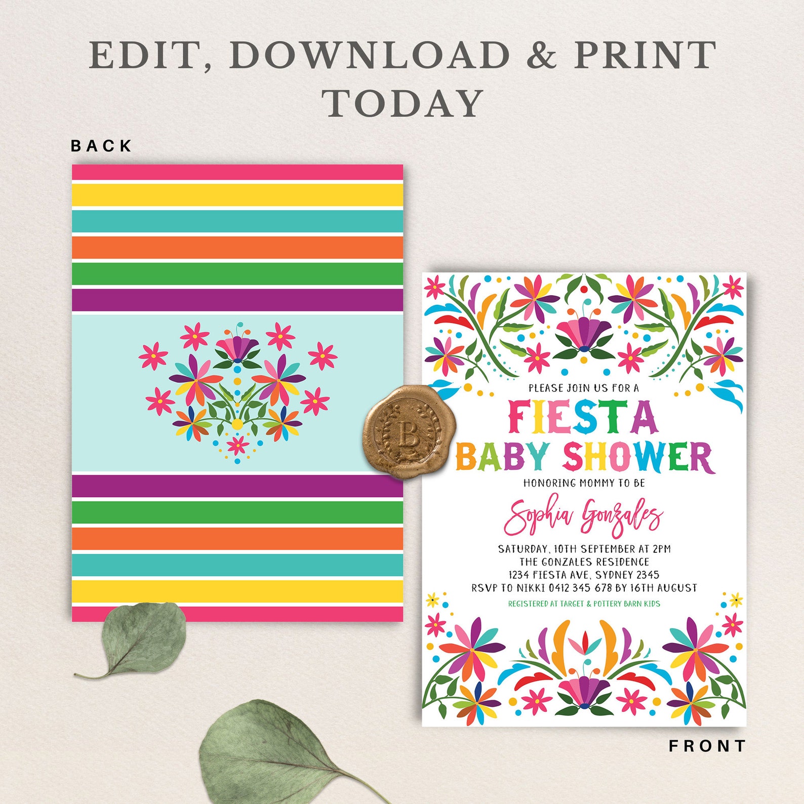 Editable Fiesta Baby Shower Invitation Mexican Flowers Etsy