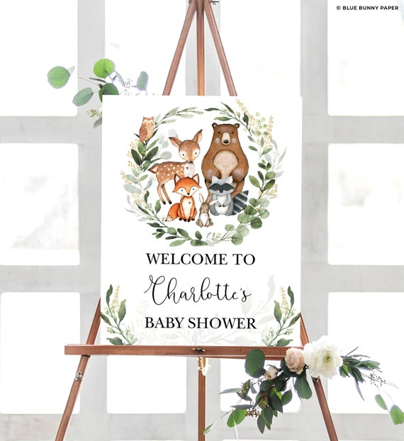 Editable Woodland Baby Shower Welcome Sign, Greenery Forest Animals ...