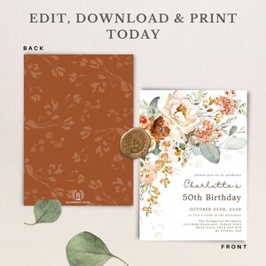 Editable invitation template and backside for a 50th birthday.