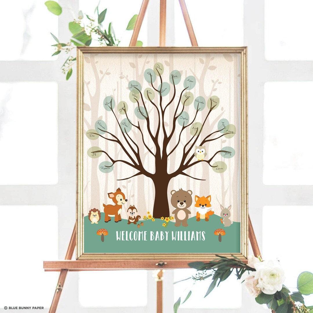 THUMBPRINT GUESTBOOK Printable Sign, Woodland Baby Shower, Fingerprint ...