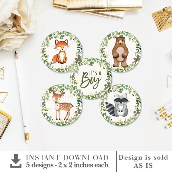 Woodland Baby Shower Decorations. Forest Animals Cupcake Toppers. Greenery 1st Birthday Party Favor Tags. It's a Boy. INSTANT DOWNLOAD. BOT5 Il_570xn