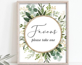 Greenery Favors Sign, Botanical Baby Shower Decorations, Eucalyptus Birthday Party Printable Decor, Leafy Wreath INSTANT DOWNLOAD, GR3