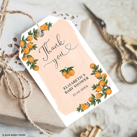 Orange Citrus Favor Tag Template, Little Cutie Clementine Thank You Tag, Tangerine Baby Shower Favors, EDITABLE TEMPLATE Download, OR1