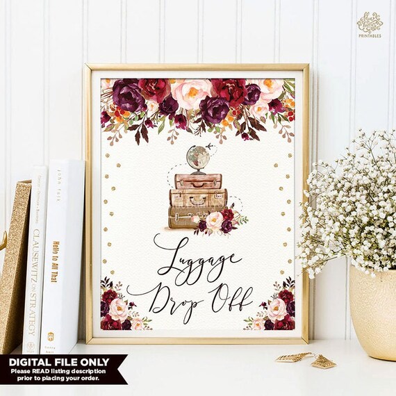 Vintage Luggage Drop Off Sign Travel Bridal Shower Printable  Vintage Luggage Drop Off Sign Travel Bridal Shower Printable
