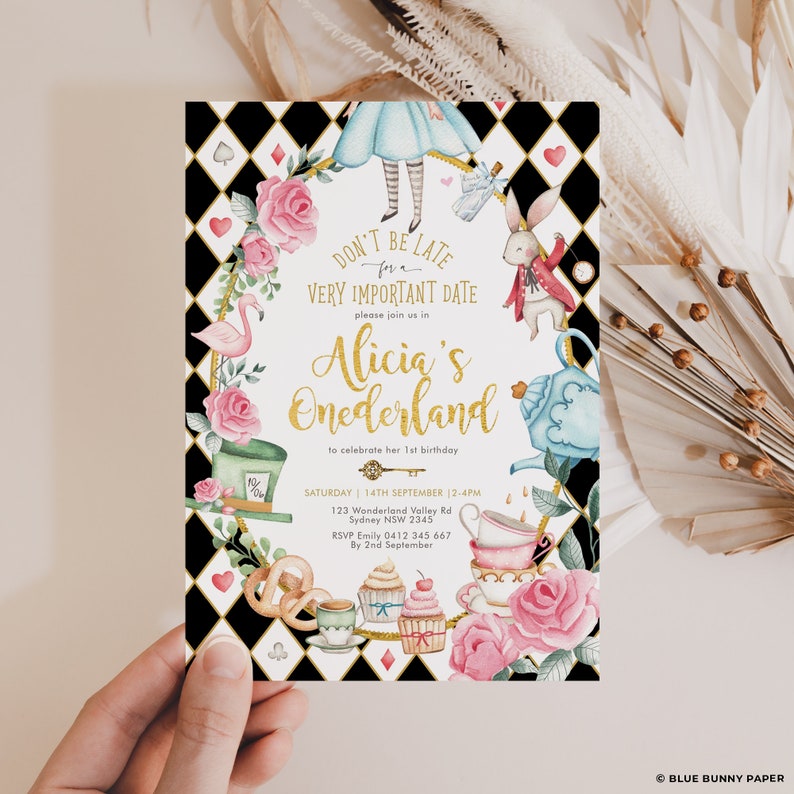 Alice in Wonderland Invitation Template Alice in Onederland Etsy Alice in Wonderland Invitation Template Alice in Onederland Etsy