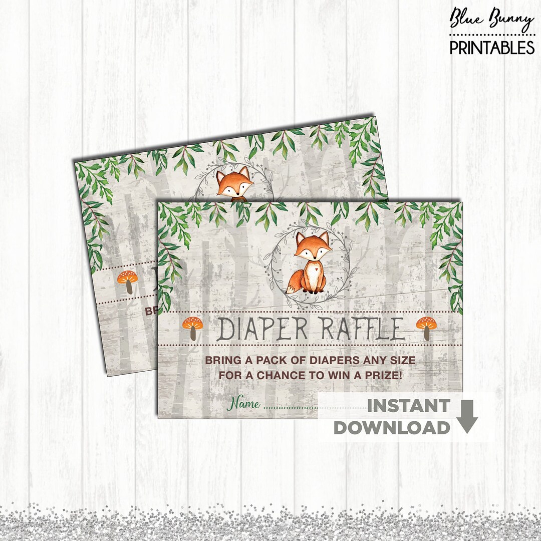 FOX DIAPER Raffle Printable. Woodland Baby Shower. Baby Boy Raffle ...