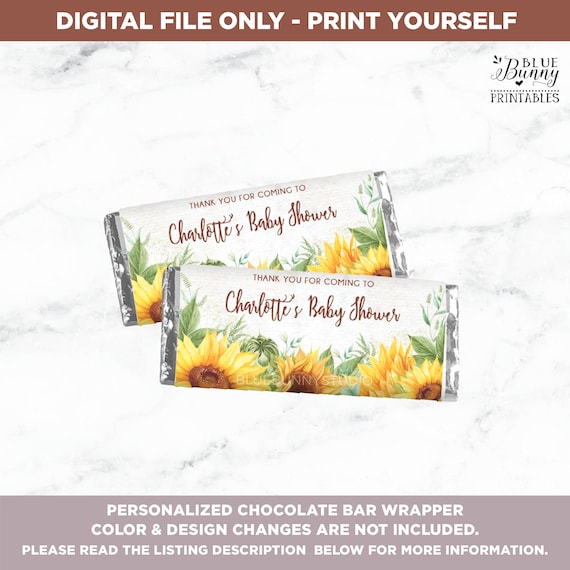 Sunflower Chocolate Bar Wrapper / Rustic Yellow Floral Candy Bar Wrapper / Birthday Party Favors / Baby Shower Flower Printable. SUN1 Il_570xn